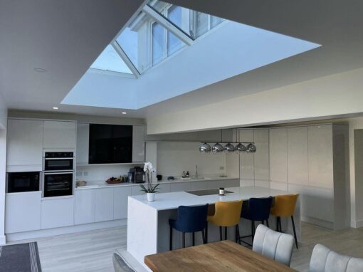 adversane-IMG_9662-optimized Contemporary kitchen extension with pitched skylight and breakfast island – Force One Homes project in West Sussex.