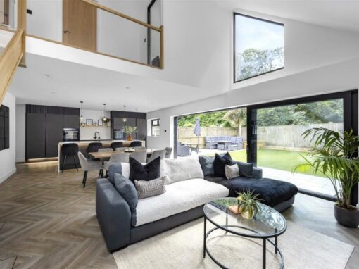 aldsworth-IMG_9480-optimized Open-plan living room with vaulted ceiling and full-height glazing – completed extension in Aldsworth, West Sussex.