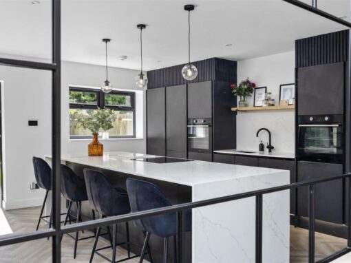 aldsworth-IMG_9481-optimized Contemporary black and white kitchen with island seating – Aldsworth extension project by Sussex builder.