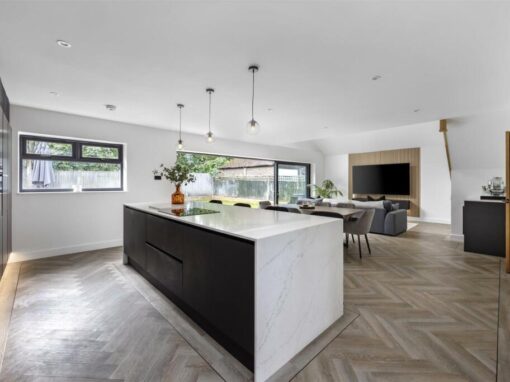 aldsworth-IMG_9482-optimized Modern kitchen island with open-plan living and garden view – part of luxury home renovation in Aldsworth, near Worthing.