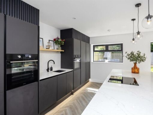 aldsworth-IMG_9486-optimized Contemporary black kitchen with marble worktop in Aldsworth renovation by Sussex building contractors.