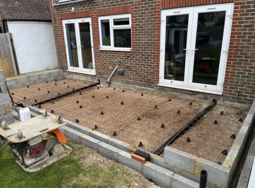 Groundworks for home extension project in Adversane near Worthing – part of a rear single-storey extension by Force One Homes.
