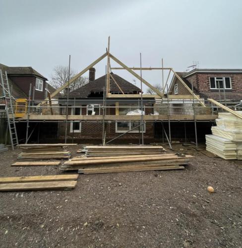 Timber frame loft and extension work underway in Aldsworth, by expert builder near Worthing.