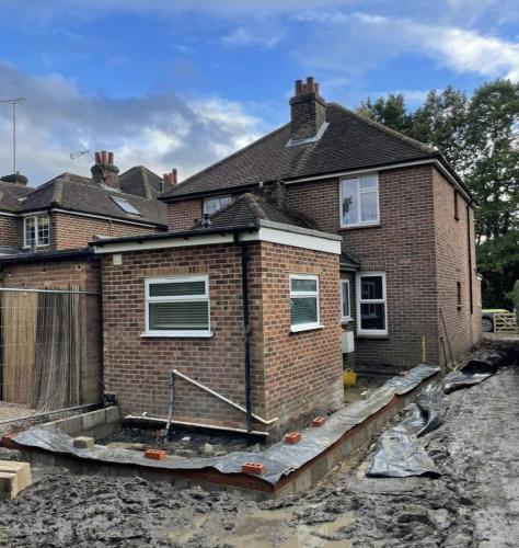 Footings and substructure laid for brick extension to Fenns Lane home near Worthing.