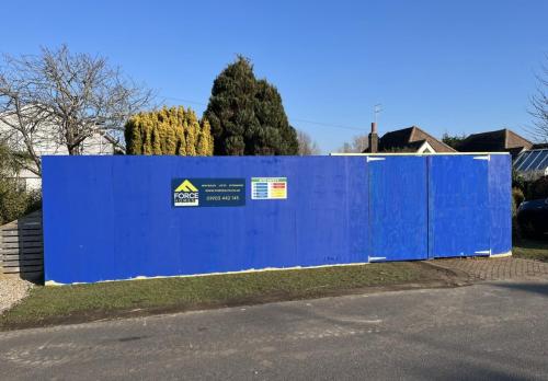 Project hoarding signage in place at Ocean Drive construction site in Worthing, marking active residential renovation.
